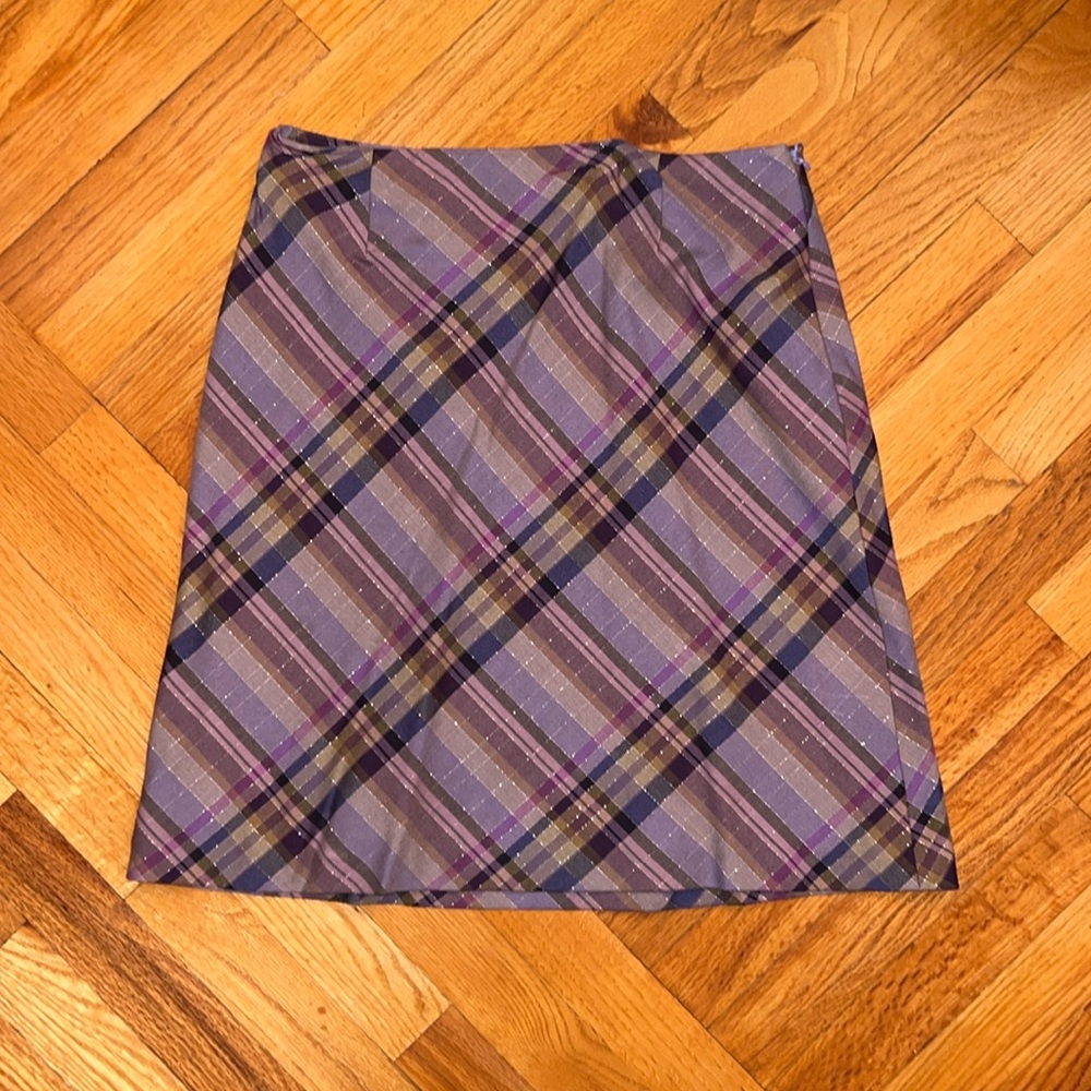 Ann Taylor Wool Purple Plaid Mini skirt size 8